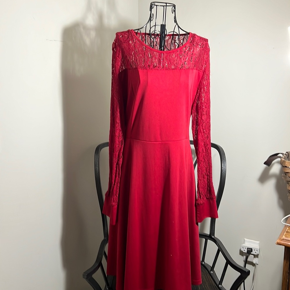 SHEIN Red Dress with elastic lace neckline